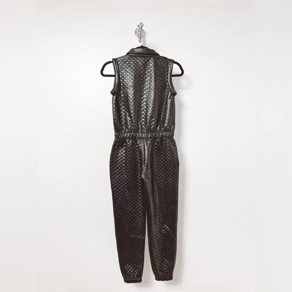 Girls Mia‎ New York Quilted Sleeveless Jumpsuit Faux Leather Shiny Black Large